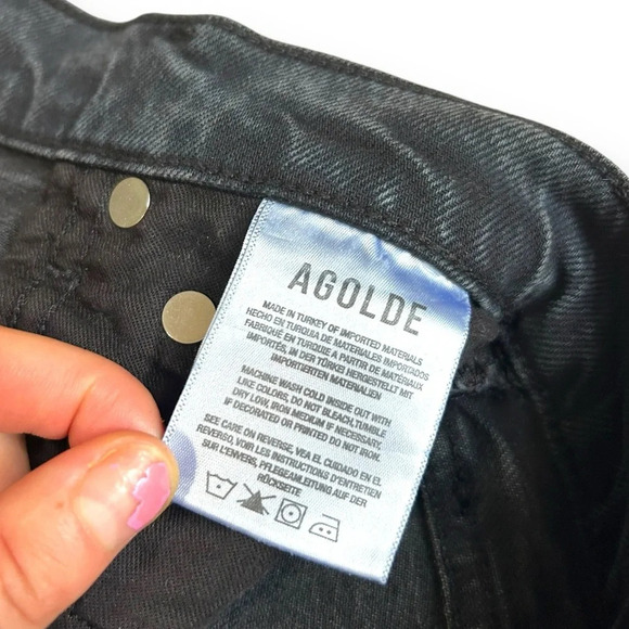 Agolde Toni Mid Rise Straight Jeans black distressed denim raw hem size 24 - Picture 10 of 11